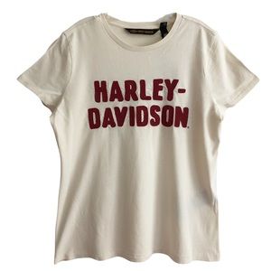 New Harley-Davidson Antique White Chain Stitched Tee L